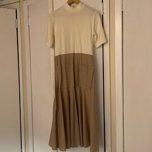 Zara Long Cream and White Dress - Size M